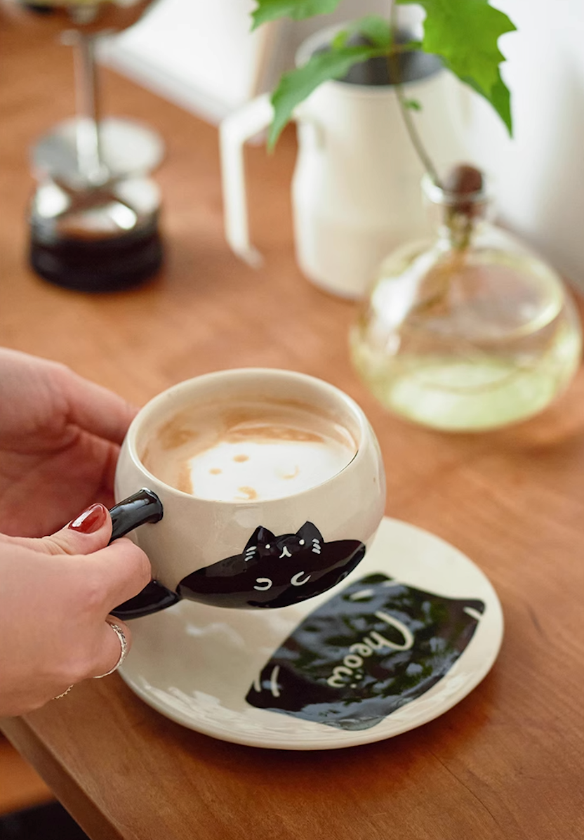 Cat Mug and Saucer SetPorcelain / Ceramic