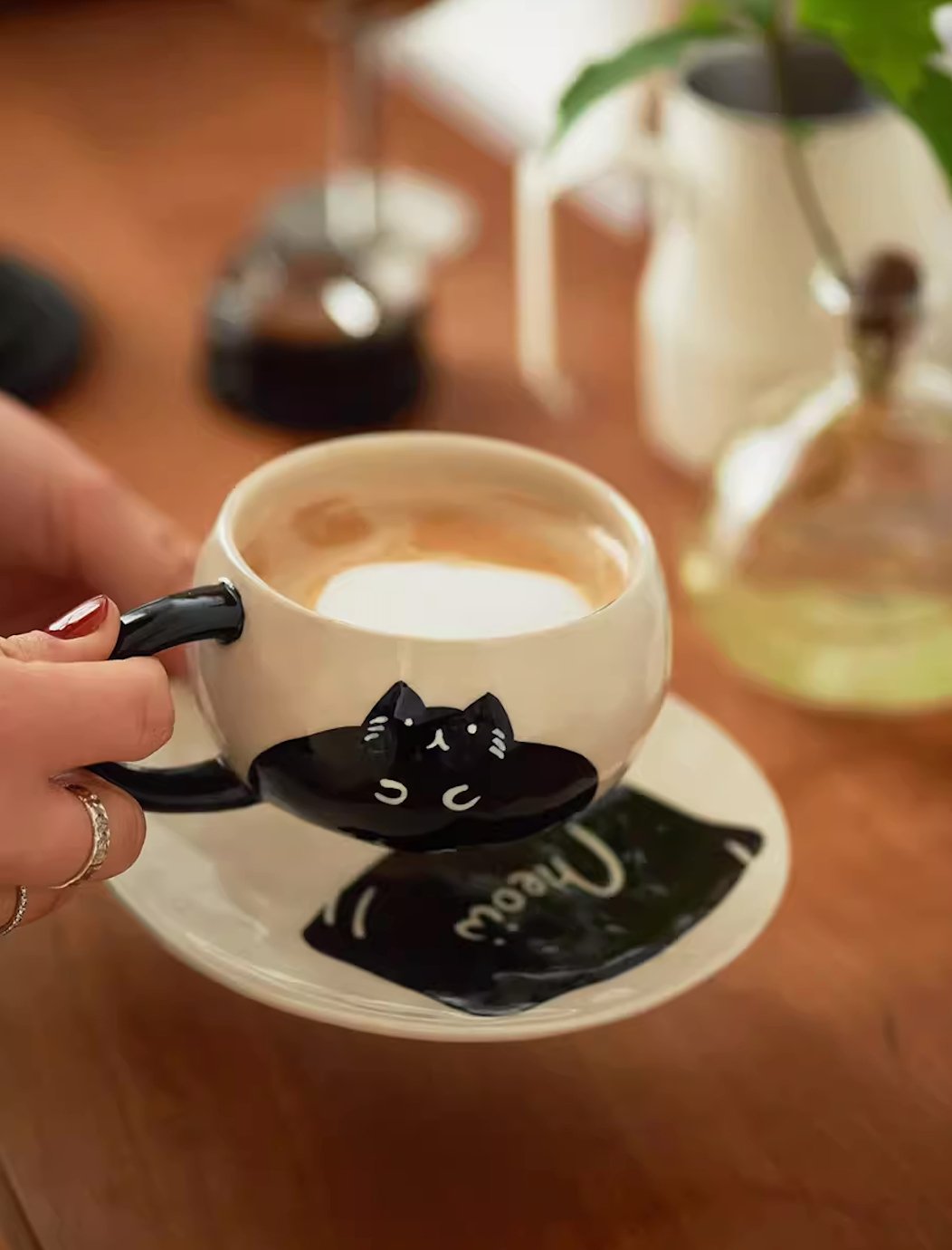 Cat Mug and Saucer SetPorcelain / Ceramic