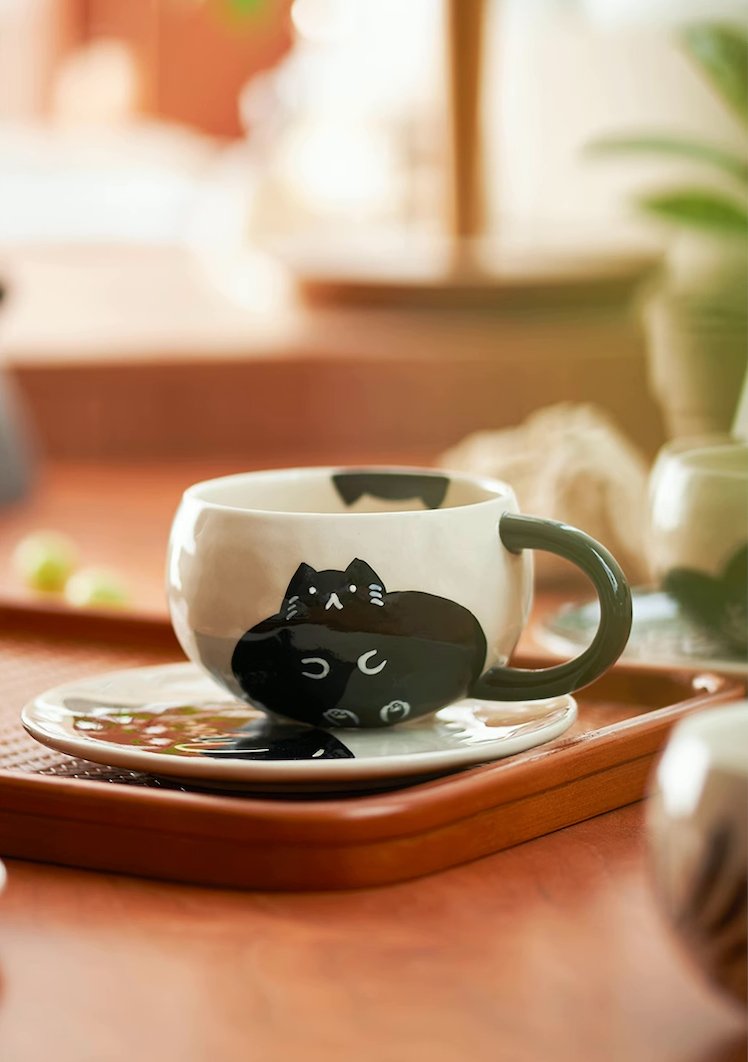 Cat Mug and Saucer SetPorcelain / Ceramic