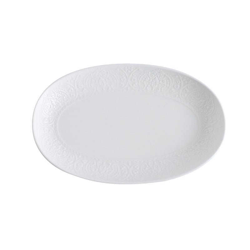 Embossed Ceramic PlateWhite Porcelain Dinnerware
