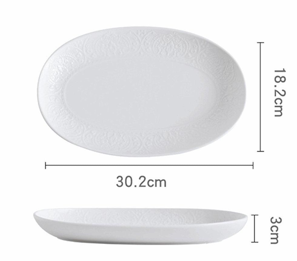 Embossed Ceramic PlateWhite Porcelain Dinnerware