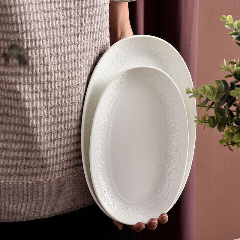 Embossed Ceramic PlateWhite Porcelain Dinnerware