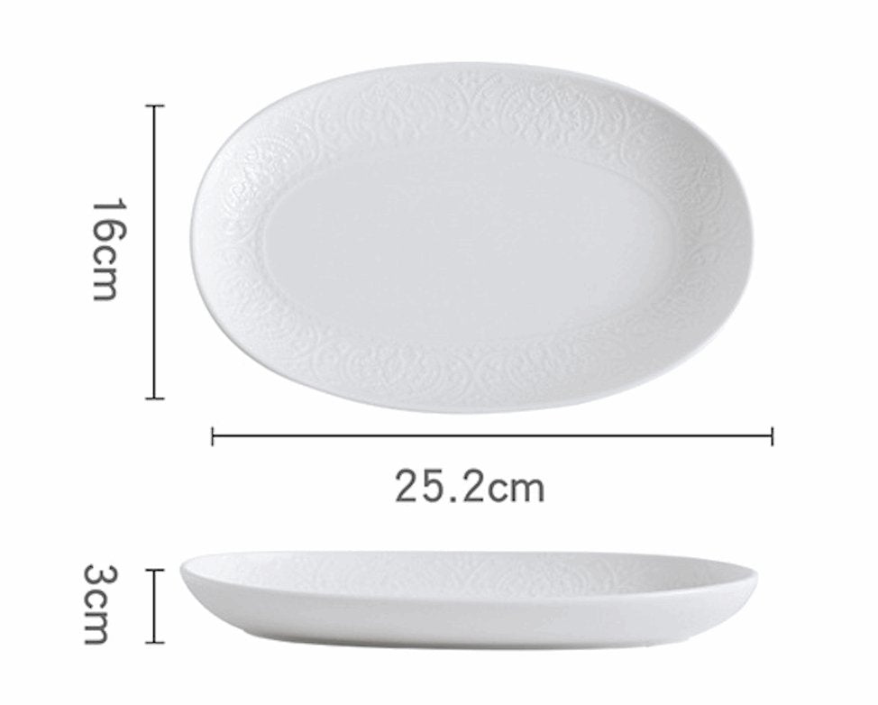 Embossed Ceramic PlateWhite Porcelain Dinnerware