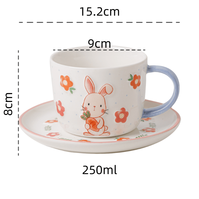 Embossed Glaze Bunny Cup & Saucer SetPorcelain / Ceramic