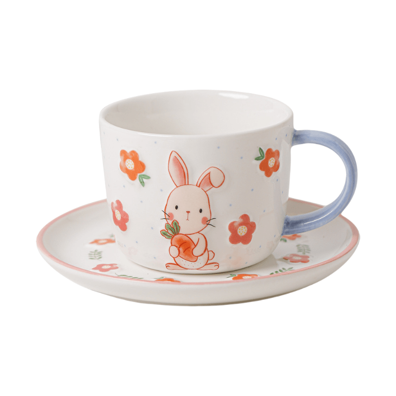 Embossed Glaze Bunny Cup & Saucer SetPorcelain / Ceramic