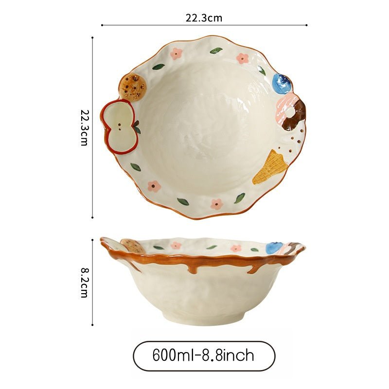 Hand - Painted Apple Embossed Ceramic BowlPorcelain / Ceramic