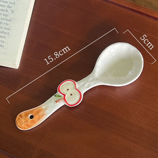 Hand - Painted Apple Embossed Ceramic SpoonPorcelain / Ceramic