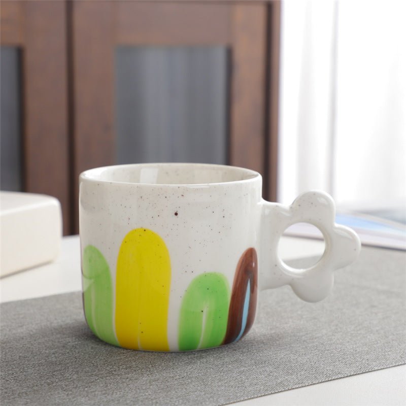 Hand - Painted Mug with Flower HandleCoarse Pottery