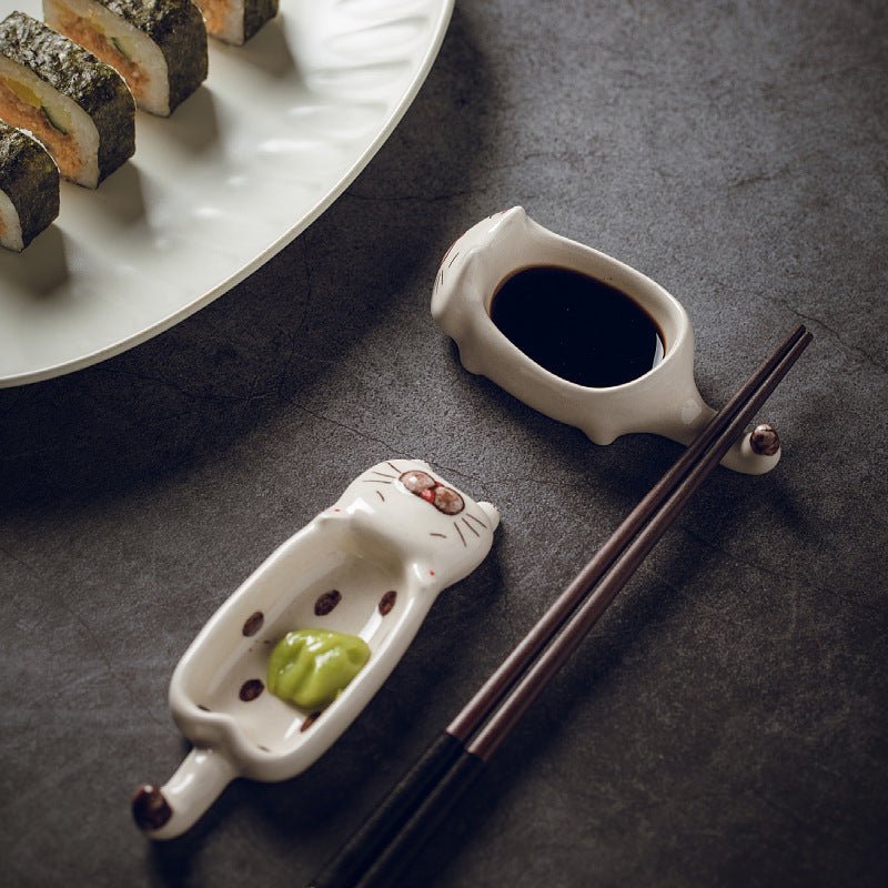 Handmade Jingdezhen Cat Sauce DishCoarse Pottery