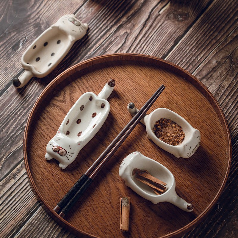 Handmade Jingdezhen Cat Sauce DishCoarse Pottery