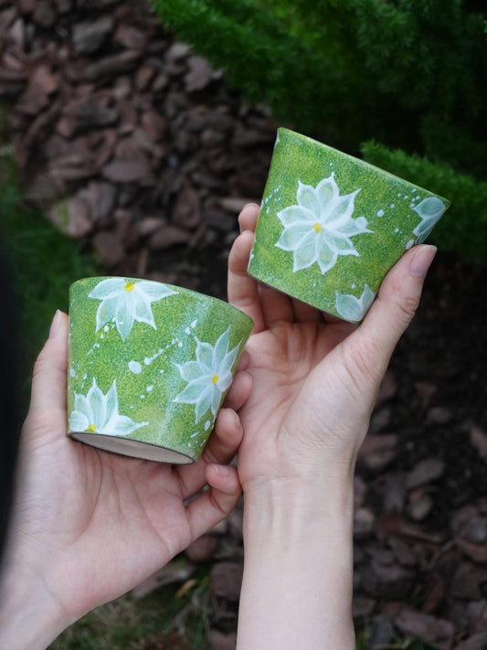 Lime Blossom Hand - Painted CupPorcelain / Ceramic