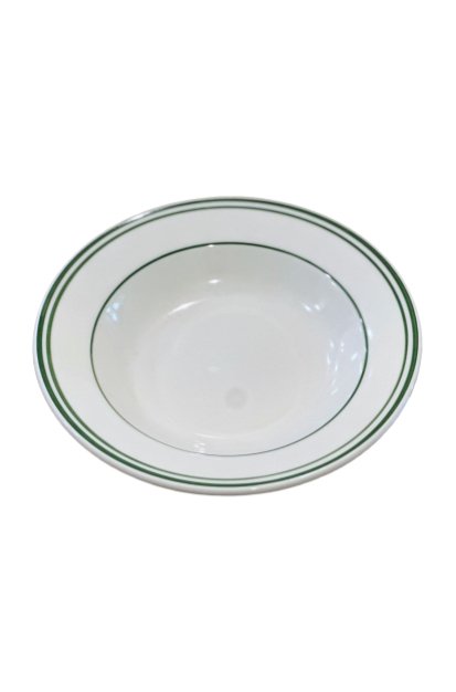 Urban Style Deep Round Platter w/ Green Rim CottagePorcelain / Ceramic