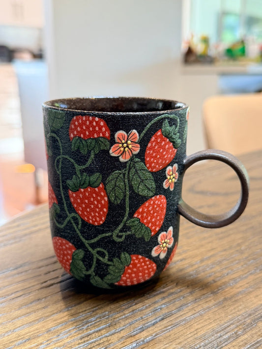 Wild Strawberry Hand-Painted Mug X QiuCoarse Pottery