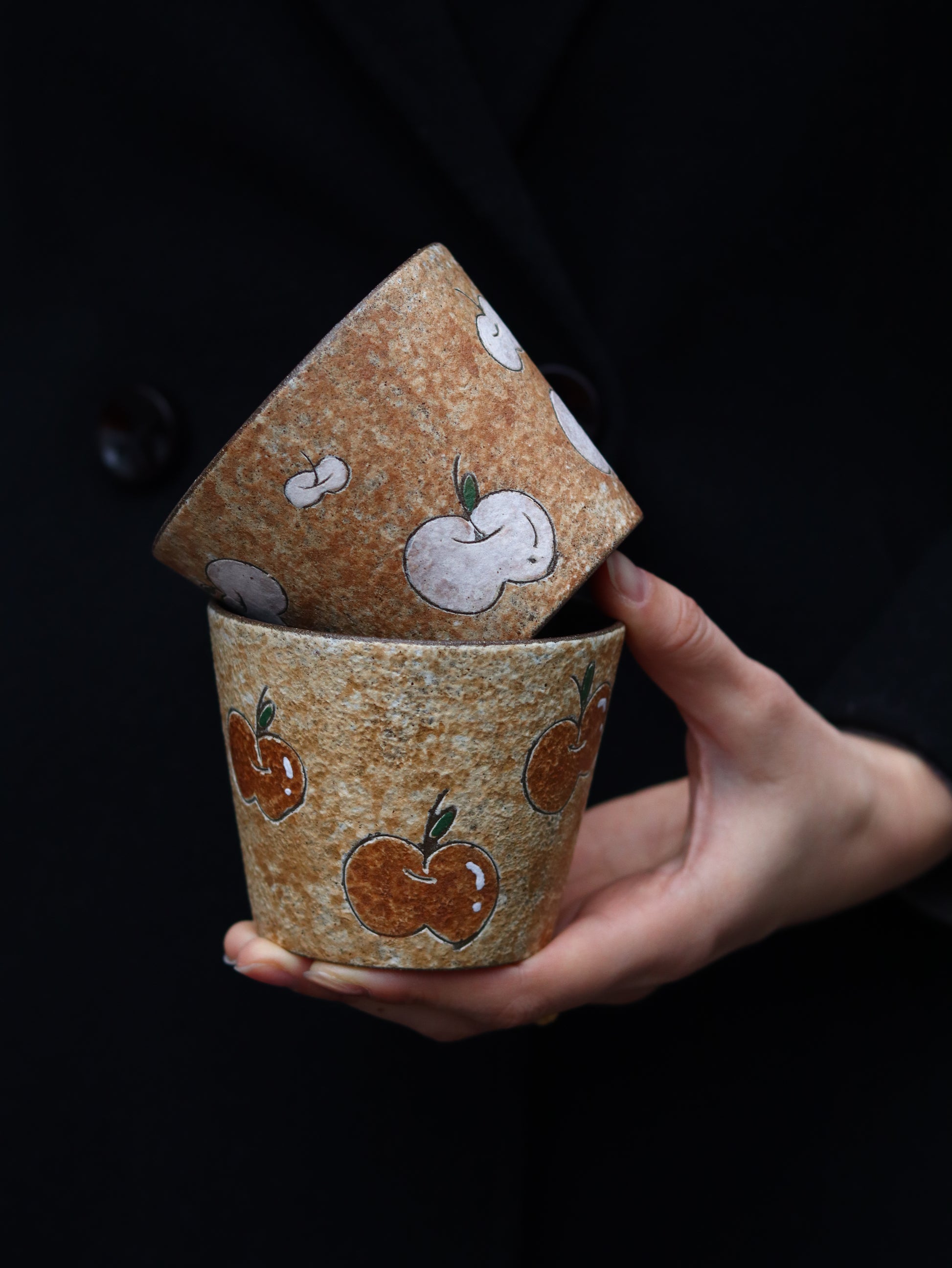 Apple Harvest ceramic cup with hand-painted apple illustration