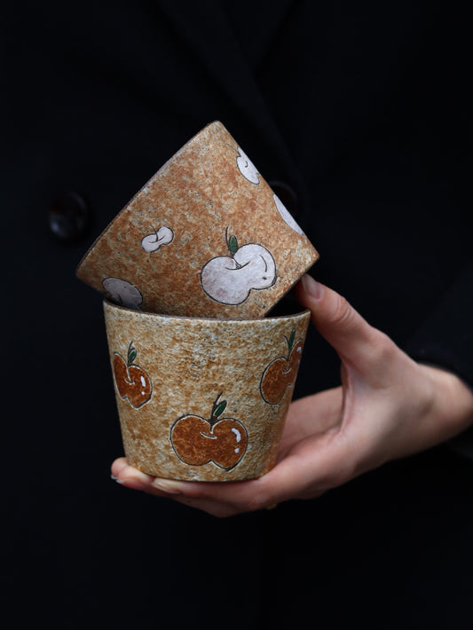 Apple Harvest ceramic cup with hand-painted apple illustration