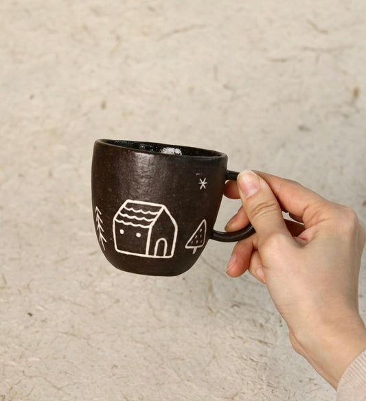 Black House Hand - Pinched Inlay Mug X MojiangCoarse Pottery