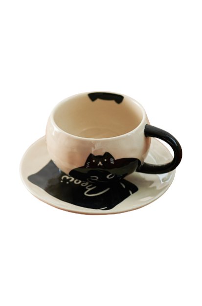 Cat Mug and Saucer SetPorcelain / Ceramic