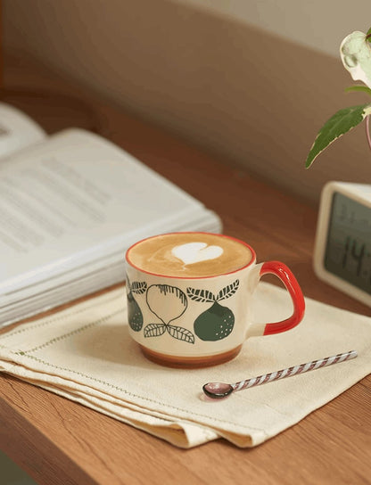 Ceramic Mug with Flower and FruitPorcelain / Ceramic