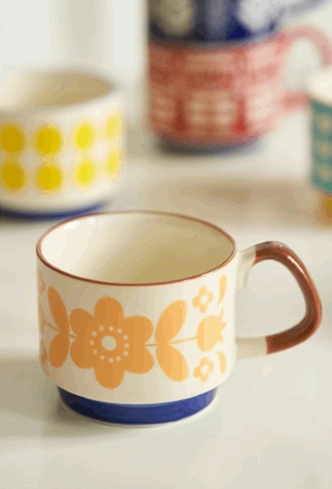 Ceramic Mug with Flower and FruitPorcelain / Ceramic