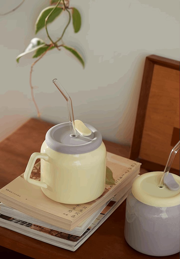 Ceramic Straw Cup with HandlePorcelain / Ceramic