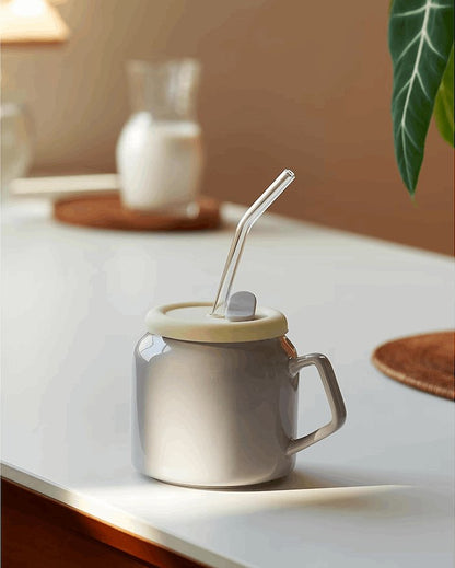 Ceramic Straw Cup with HandlePorcelain / Ceramic