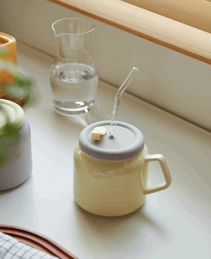 Ceramic Straw Cup with HandlePorcelain / Ceramic