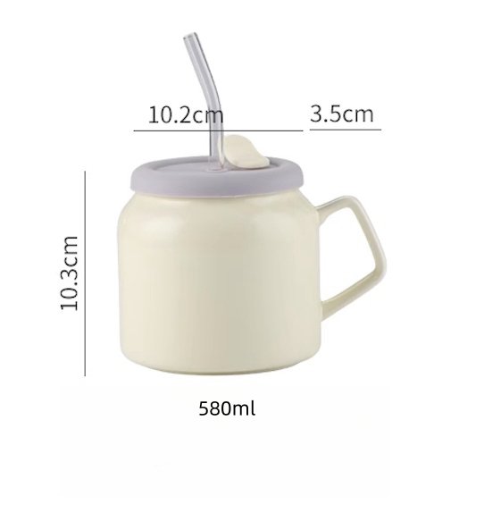 Ceramic Straw Cup with HandlePorcelain / Ceramic