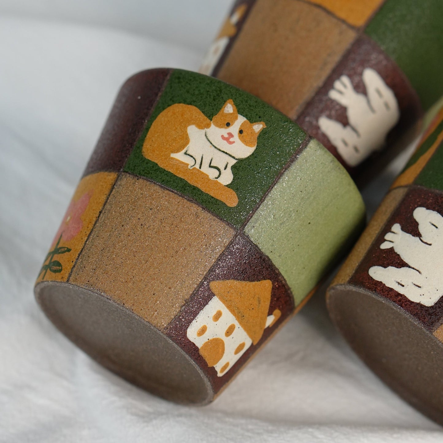 Countryside Patchwork Cat CupCoarse Pottery