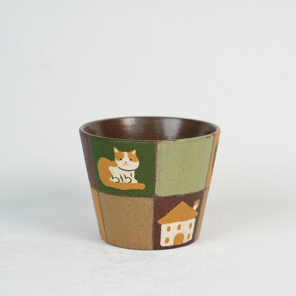 Countryside Patchwork Cat CupCoarse Pottery