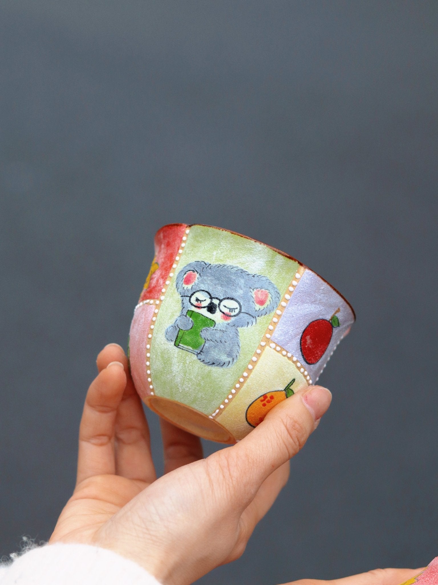 Fruit Koala Professor Hand - Painted CupCoarse Pottery