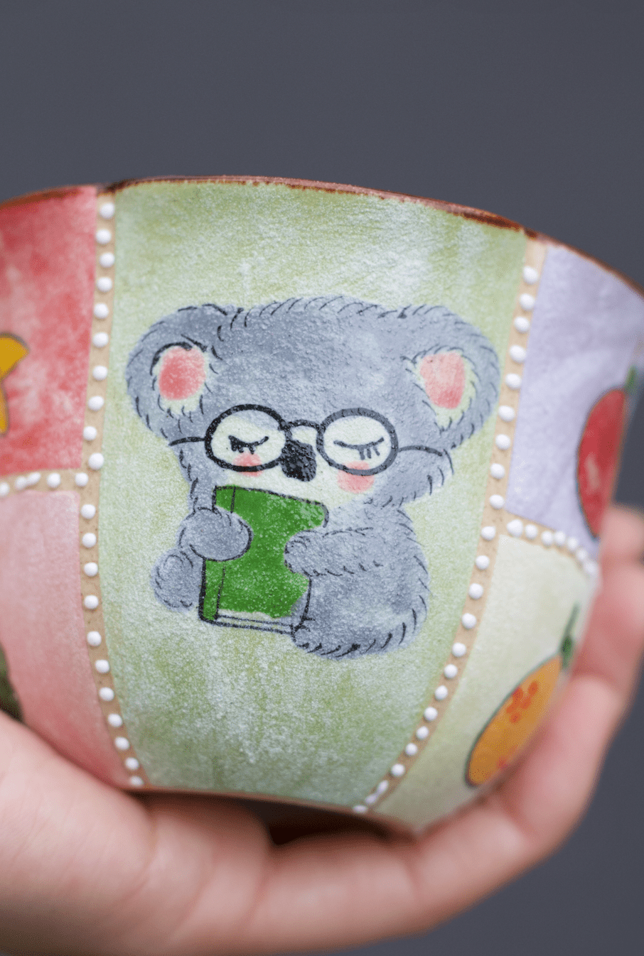 Fruit Koala Professor Hand - Painted CupCoarse Pottery
