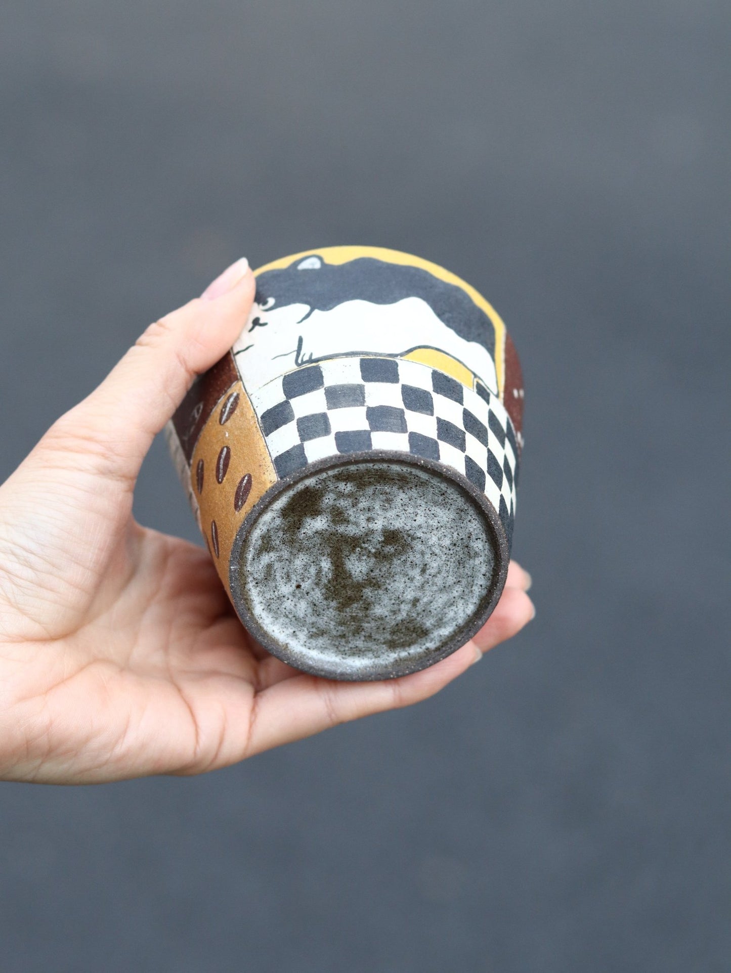 Hand-Painted Black Cat Ceramic Guinomi CupCoarse Pottery