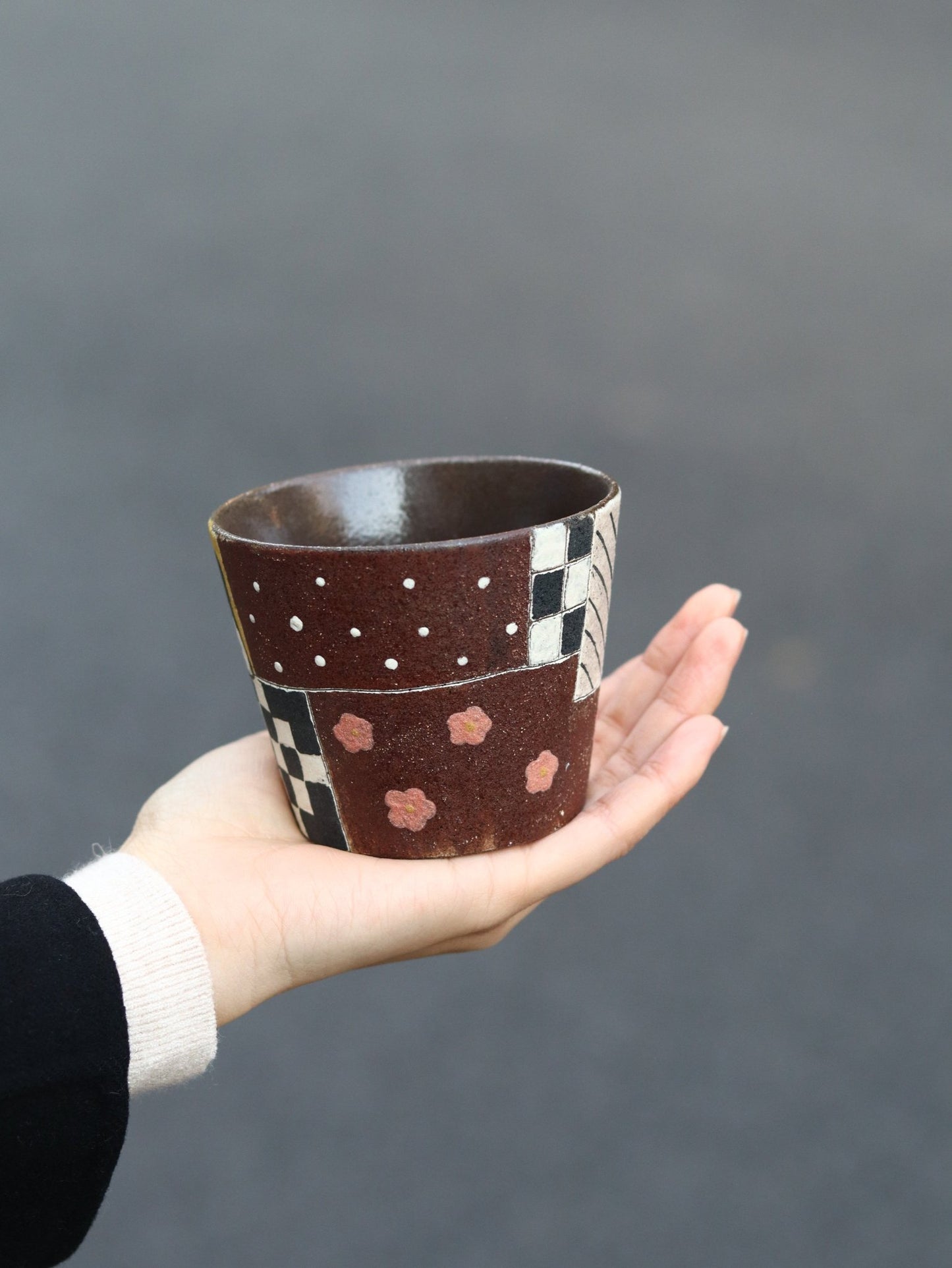 Hand-Painted Black Cat Ceramic Guinomi CupCoarse Pottery