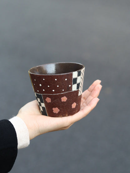 Hand-Painted Black Cat Ceramic Guinomi CupCoarse Pottery