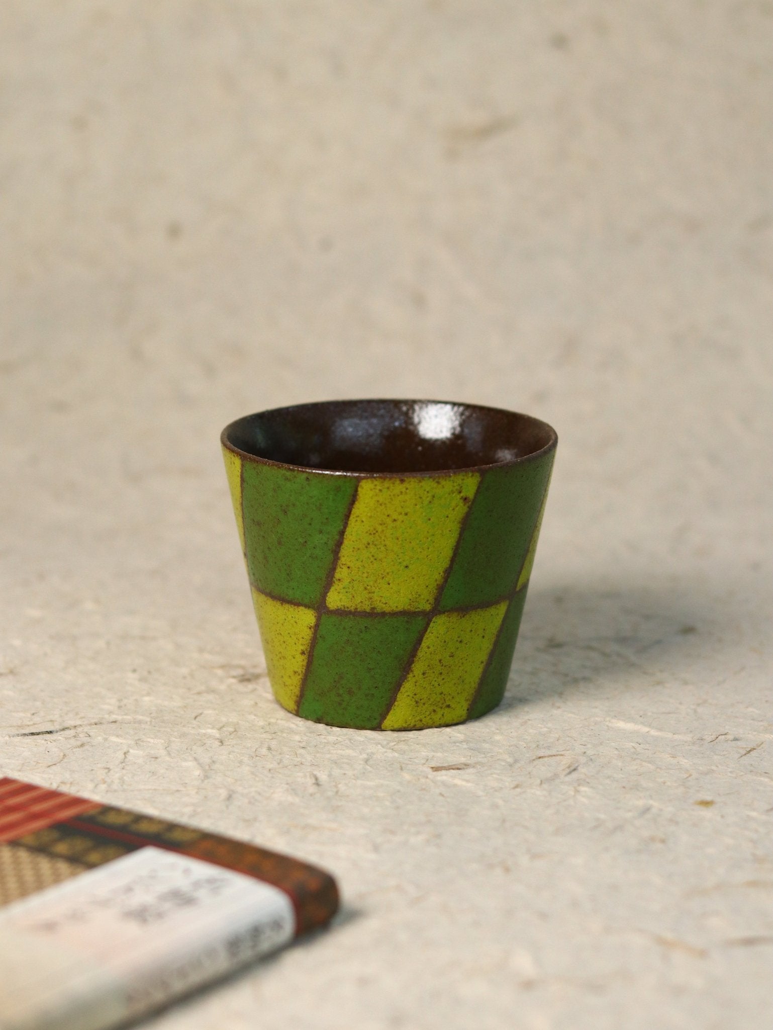 Hand-Painted Green Harlequin Ceramic Guinomi CupCoarse Pottery