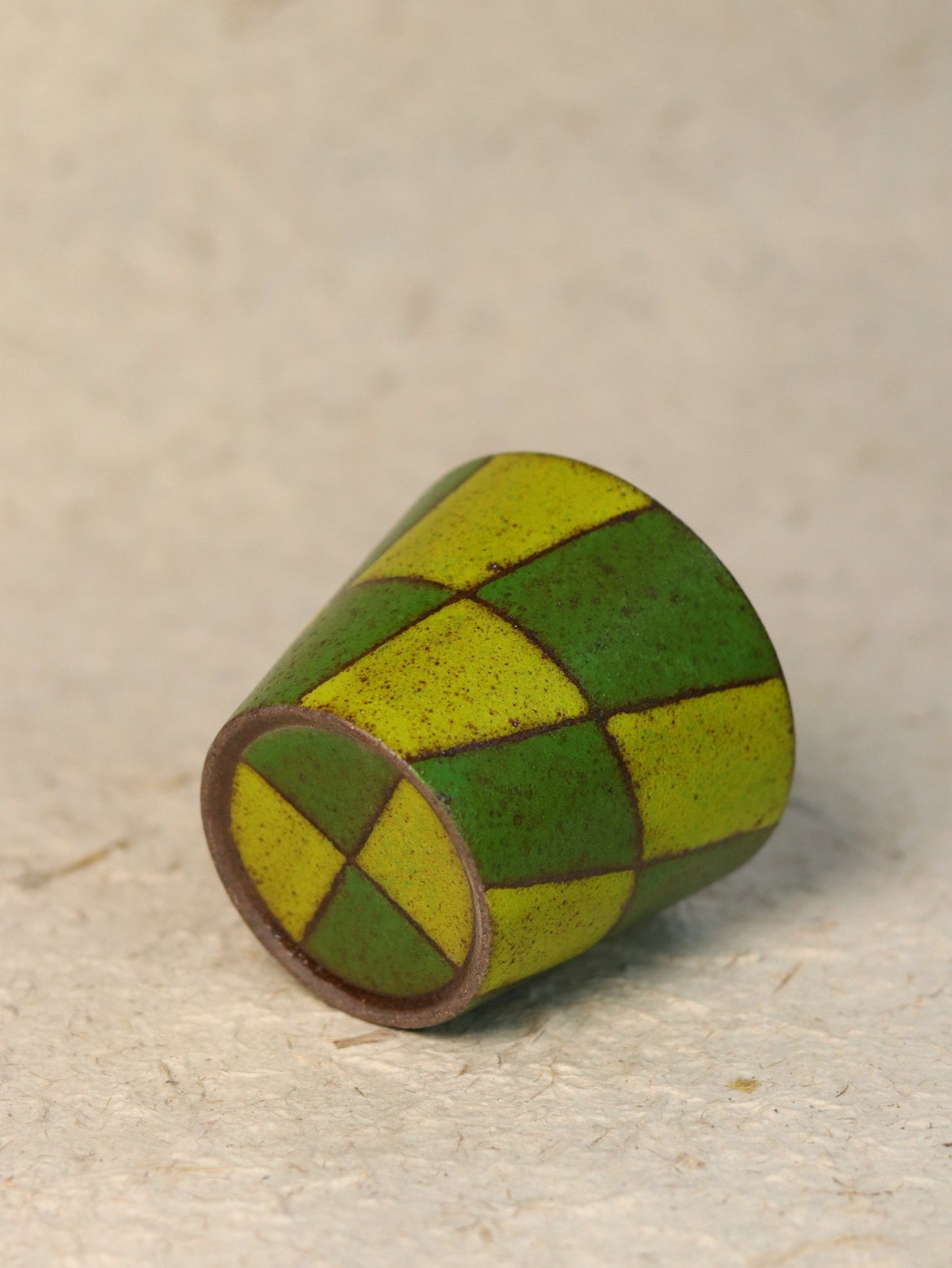Hand-Painted Green Harlequin Ceramic Guinomi CupCoarse Pottery