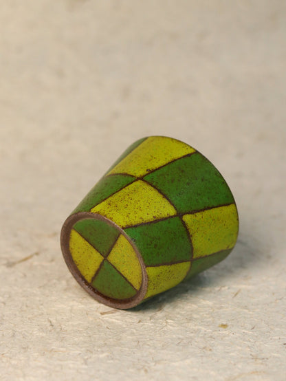 Hand-Painted Green Harlequin Ceramic Guinomi CupCoarse Pottery
