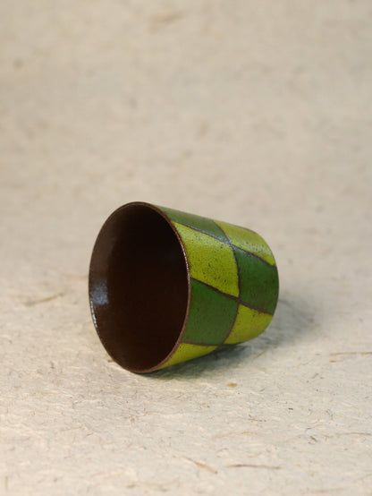 Hand-Painted Green Harlequin Ceramic Guinomi CupCoarse Pottery