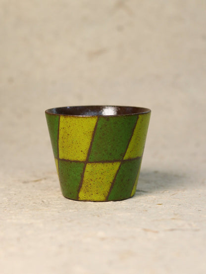 Hand-Painted Green Harlequin Ceramic Guinomi CupCoarse Pottery