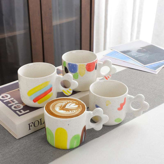 Hand - Painted Mug with Flower HandleCoarse Pottery