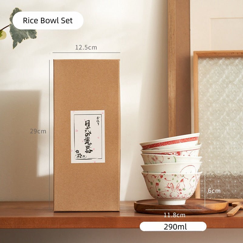 Japanese - style rice bowl / Gift box set of FivePorcelain / Ceramic