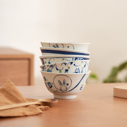 Japanese - style rice bowl / Gift box set of FivePorcelain / Ceramic