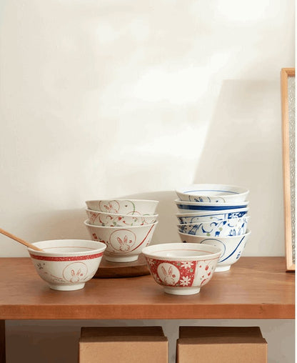 Japanese - style rice bowl / Gift box set of FivePorcelain / Ceramic