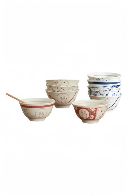 Japanese - style rice bowl / Gift box set of FivePorcelain / Ceramic