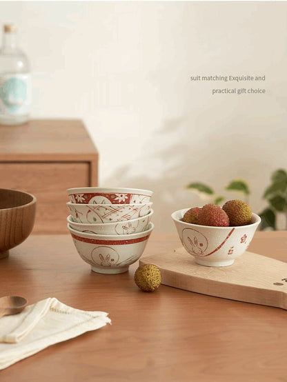 Japanese - style rice bowl / Gift box set of FivePorcelain / Ceramic