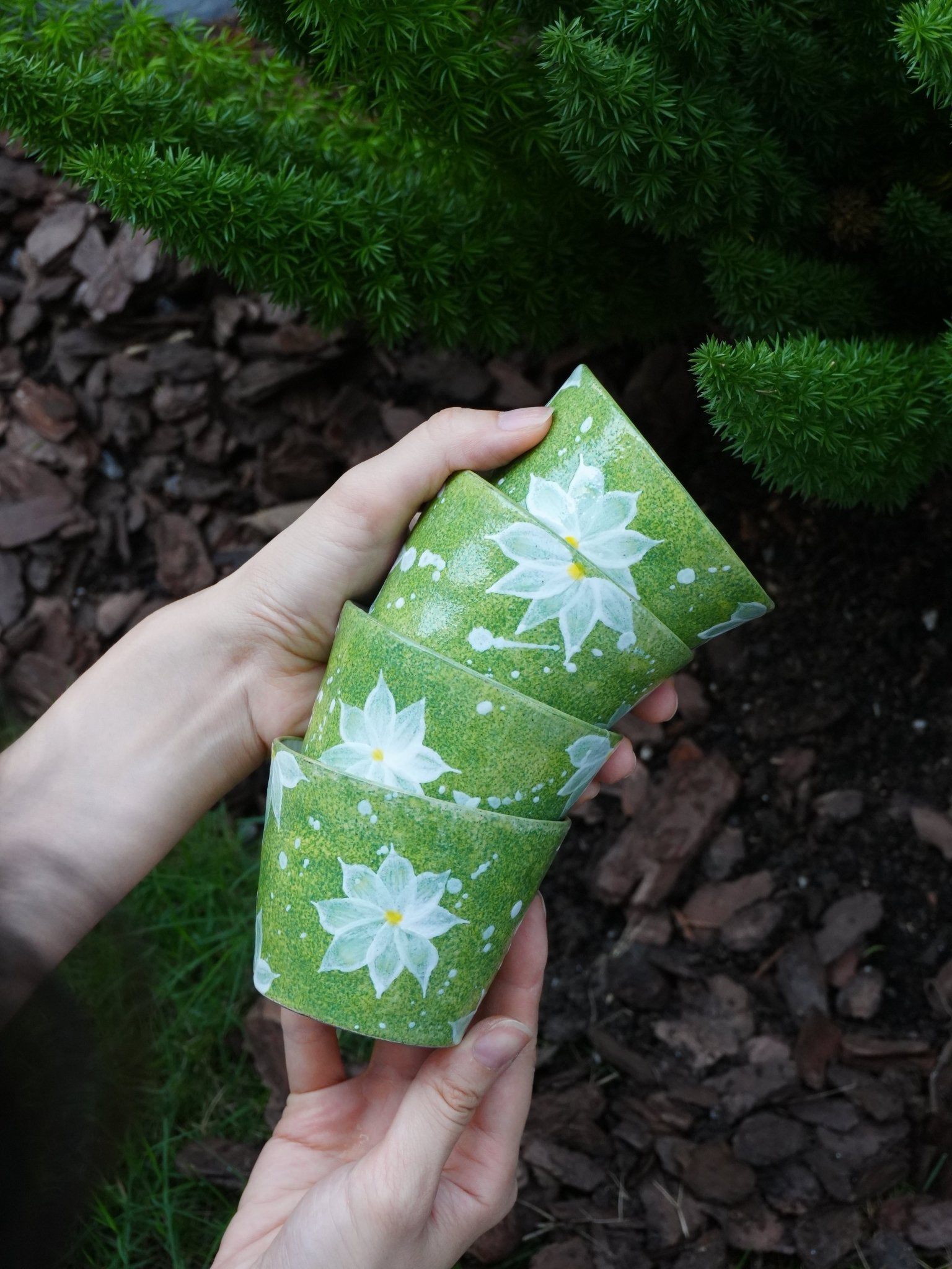 Lime Blossom Hand - Painted CupPorcelain / Ceramic