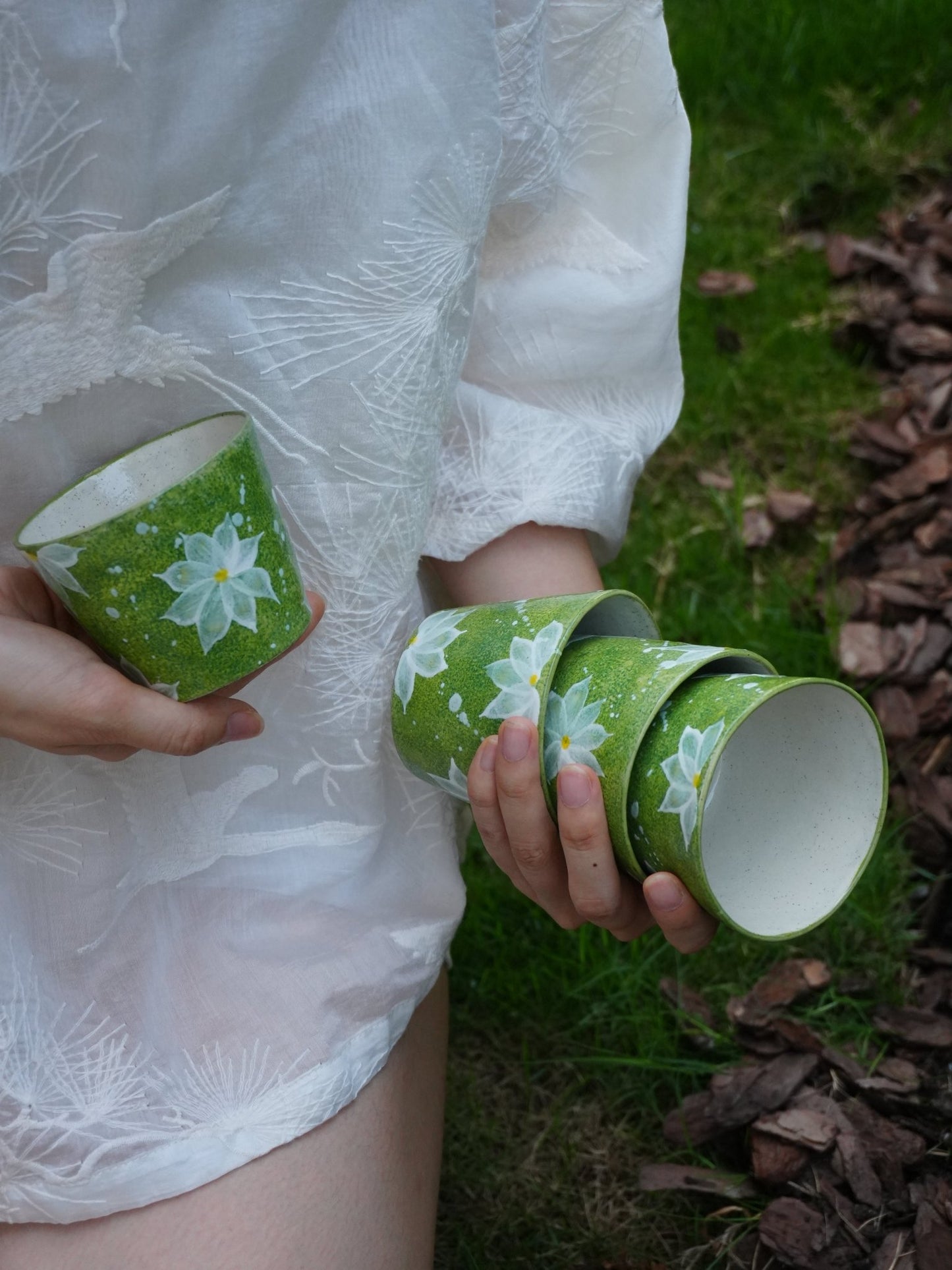 Lime Blossom Hand - Painted CupPorcelain / Ceramic