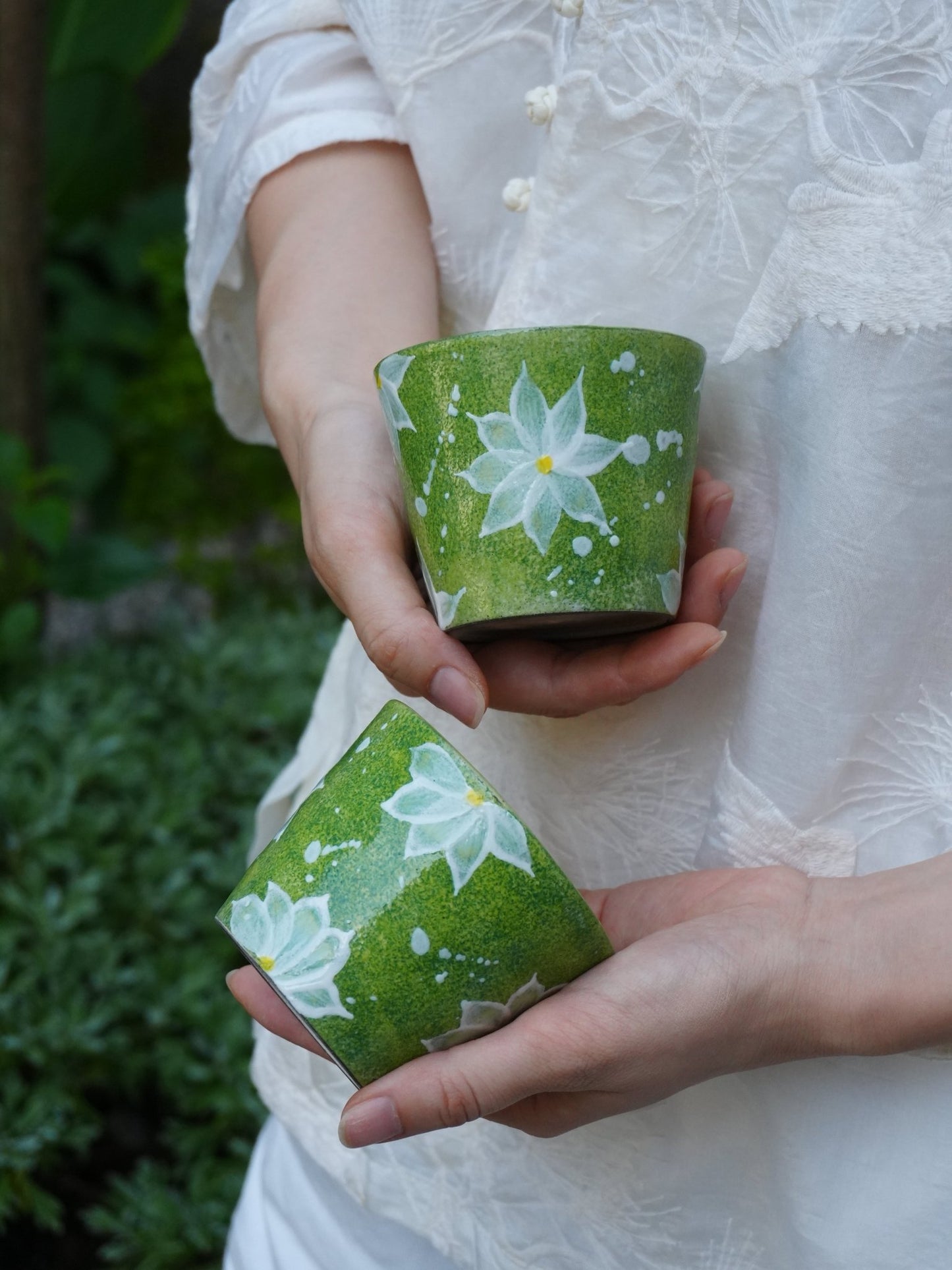 Lime Blossom Hand - Painted CupPorcelain / Ceramic
