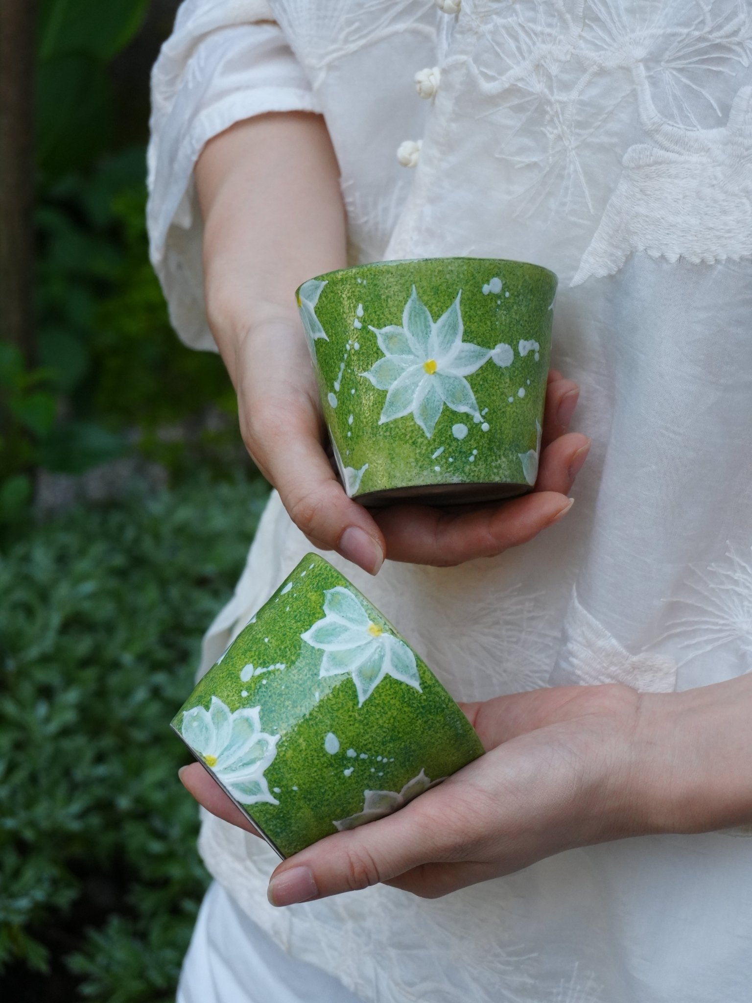 Lime Blossom Hand - Painted CupPorcelain / Ceramic