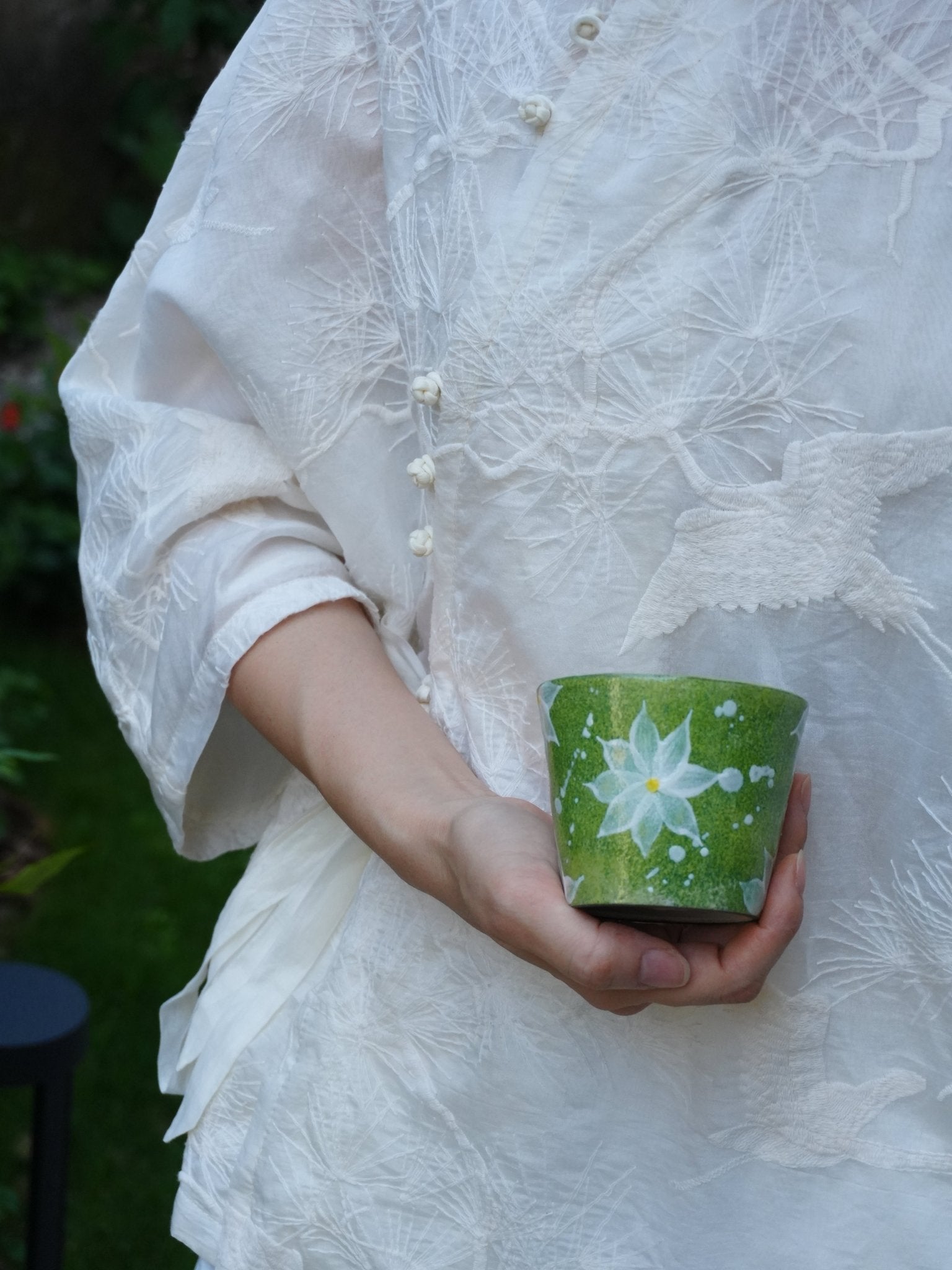 Lime Blossom Hand - Painted CupPorcelain / Ceramic